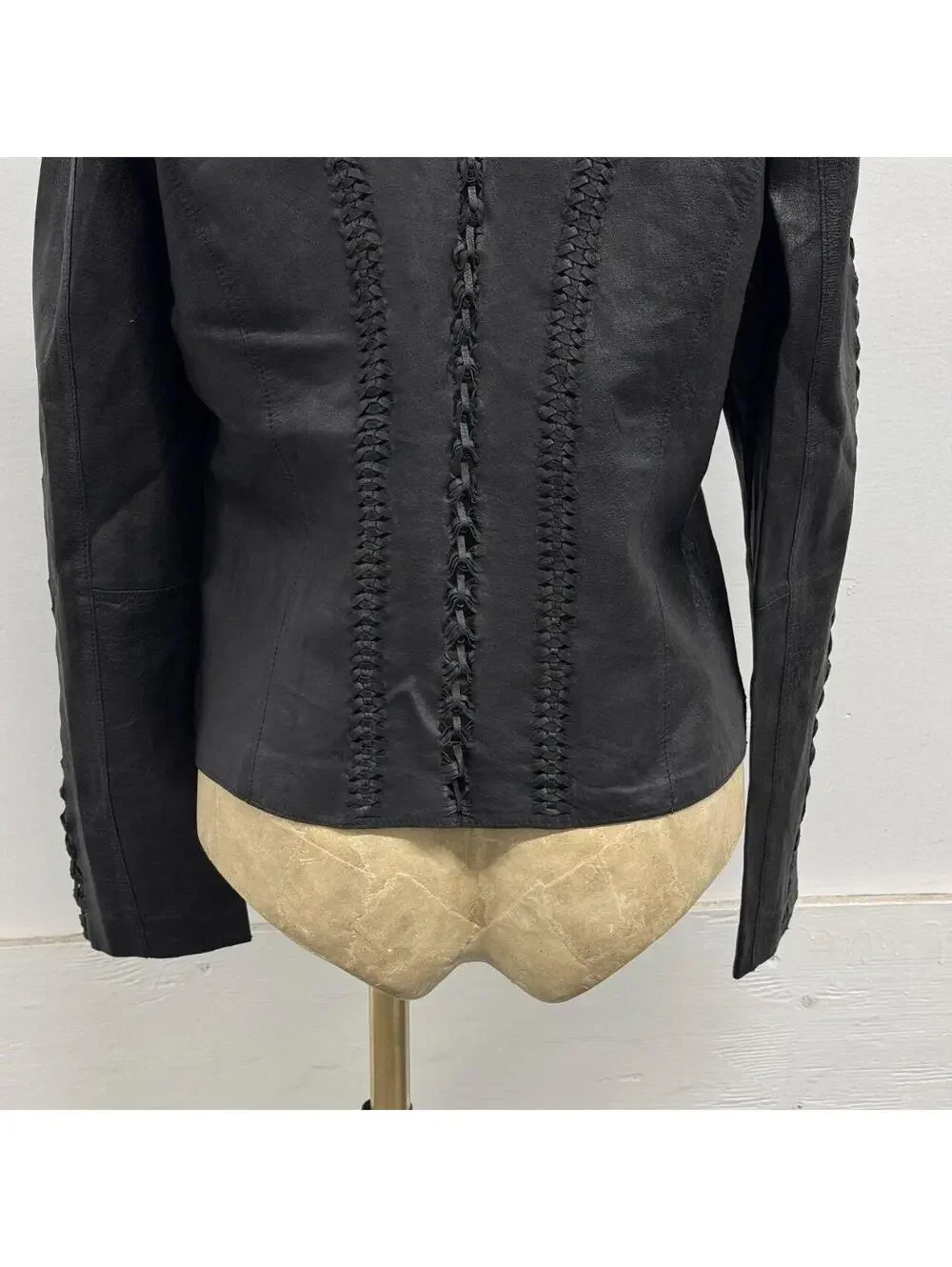 Vintage Black Braided Detail Y2K Avant Garde Leather Jacket - Picture 3 of 8